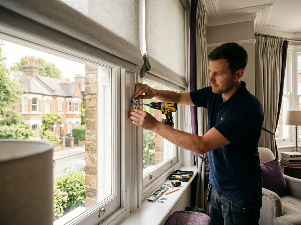 Professional installation of a made-to-measure window furnishing