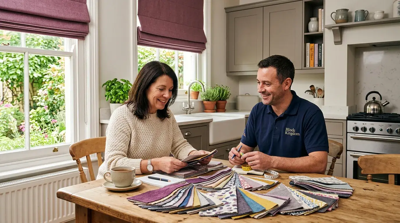 Window furnishing samples used during a Blinds Kingdom home visit