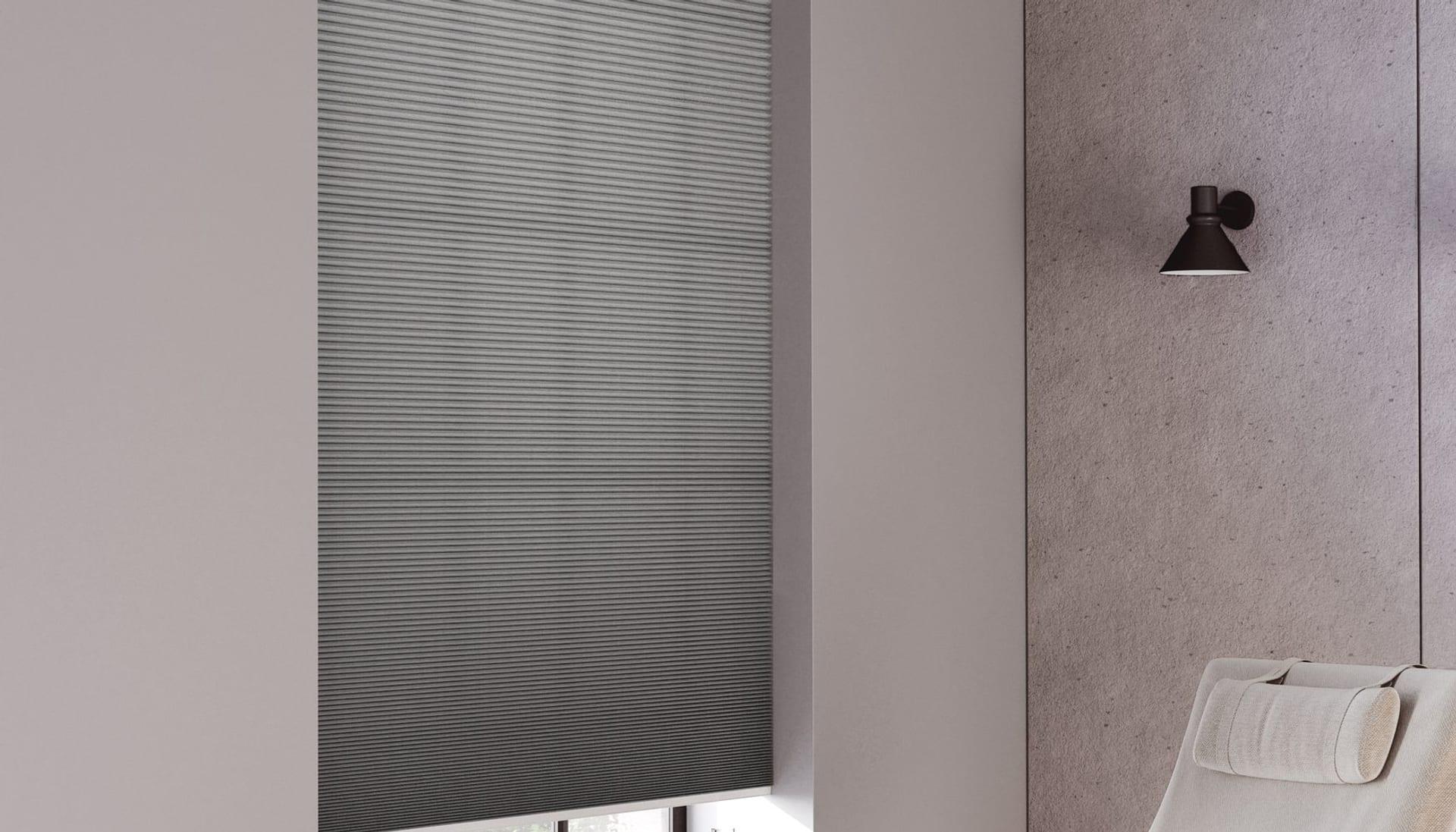 Folded pleated fabric at a window